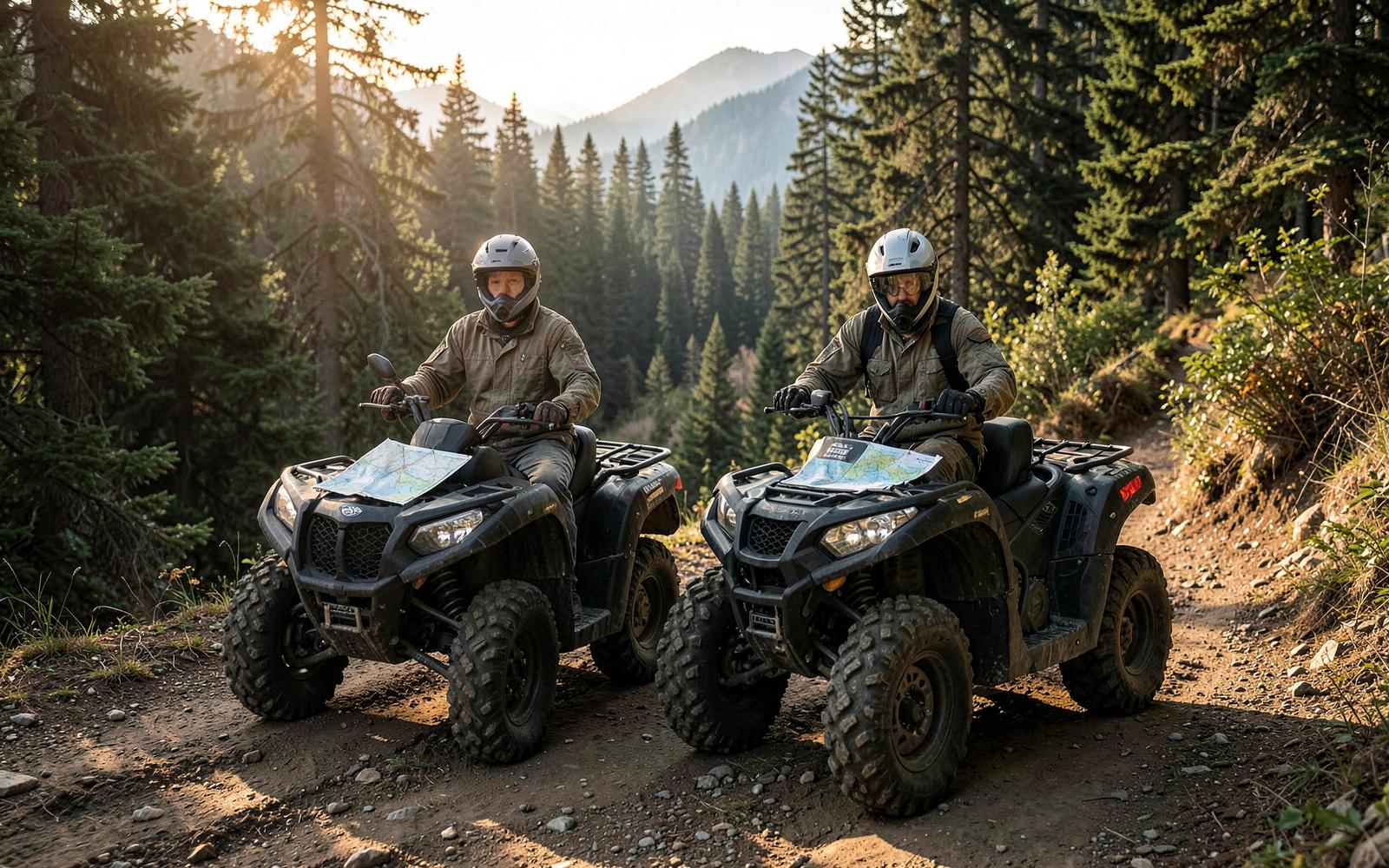 ATVs parked at a muddy back-country trailhead